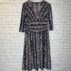 Alfani 3/4 sleeve midi dress black with flowers